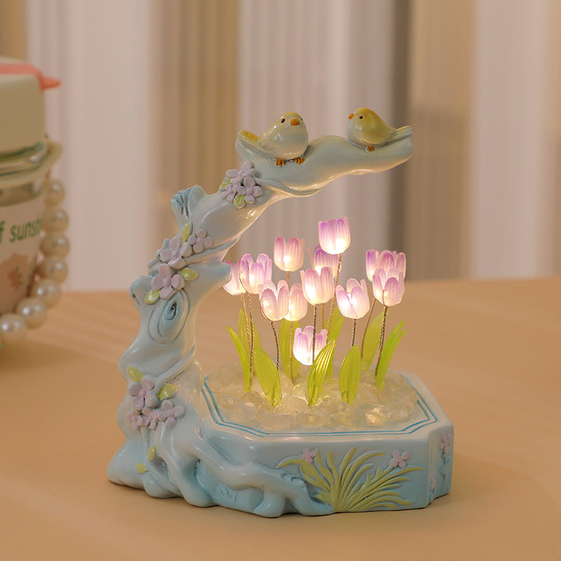 Creative Desktop Resin Craft Ornament Decorative Night Light Tulip DIY Material Package