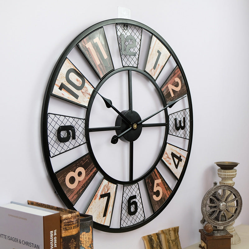 Iron American Style Retro Living Room Clock Round