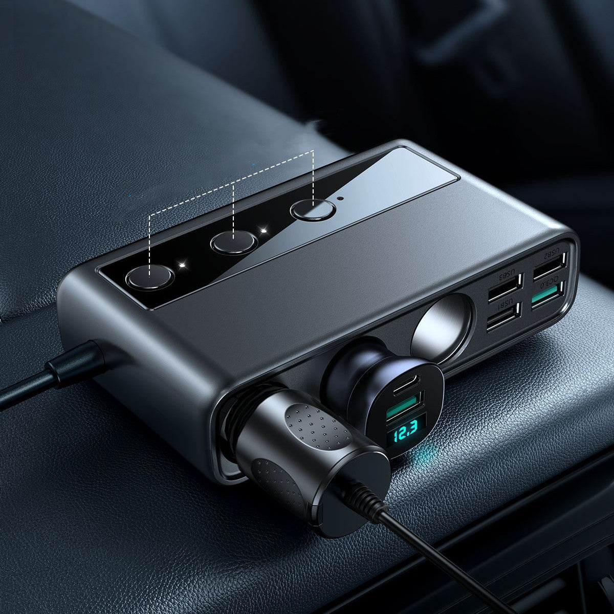 Digital Display 5USB High-power PD Car Charger