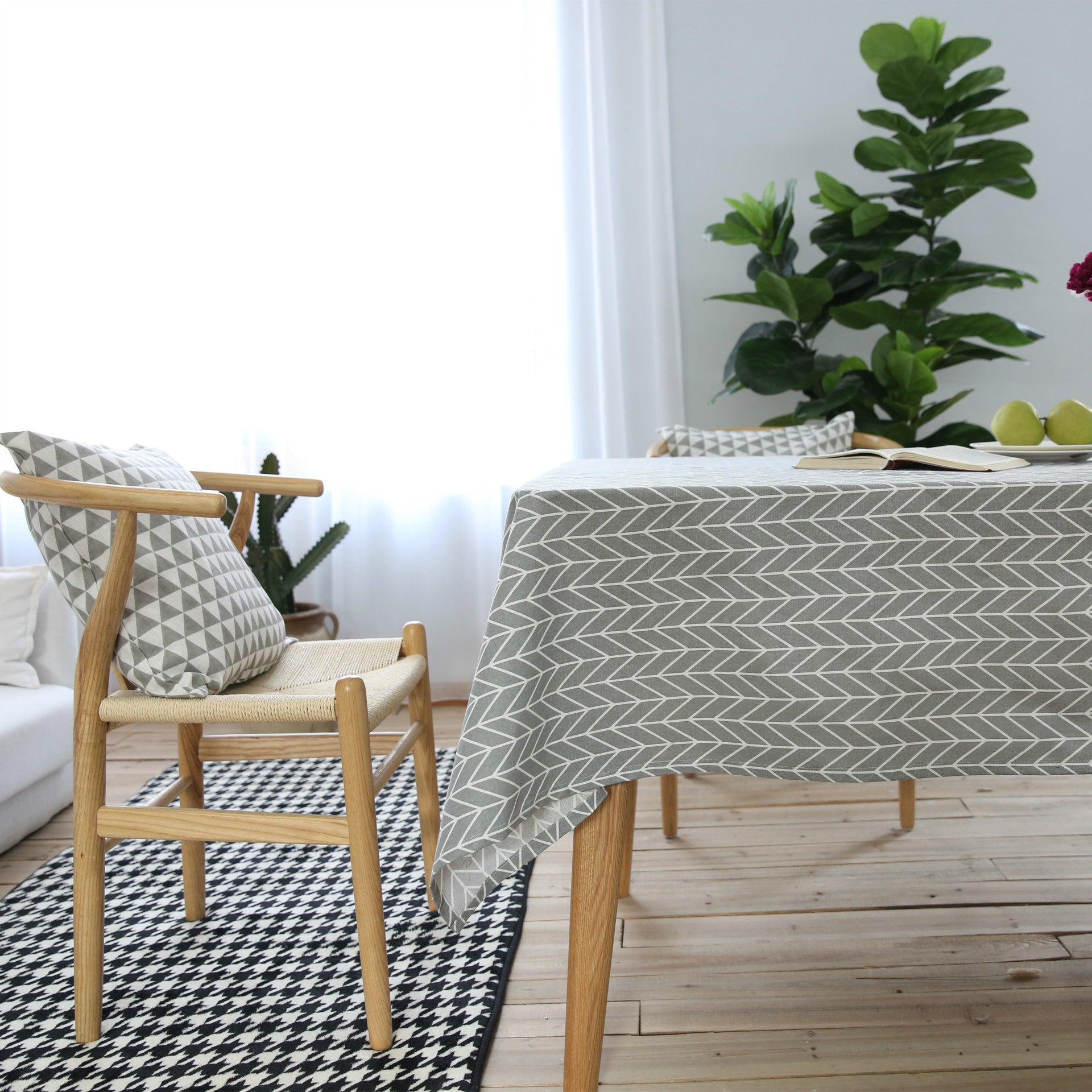 Geometric Tablecloth Cotton Linen Table Rectangular End