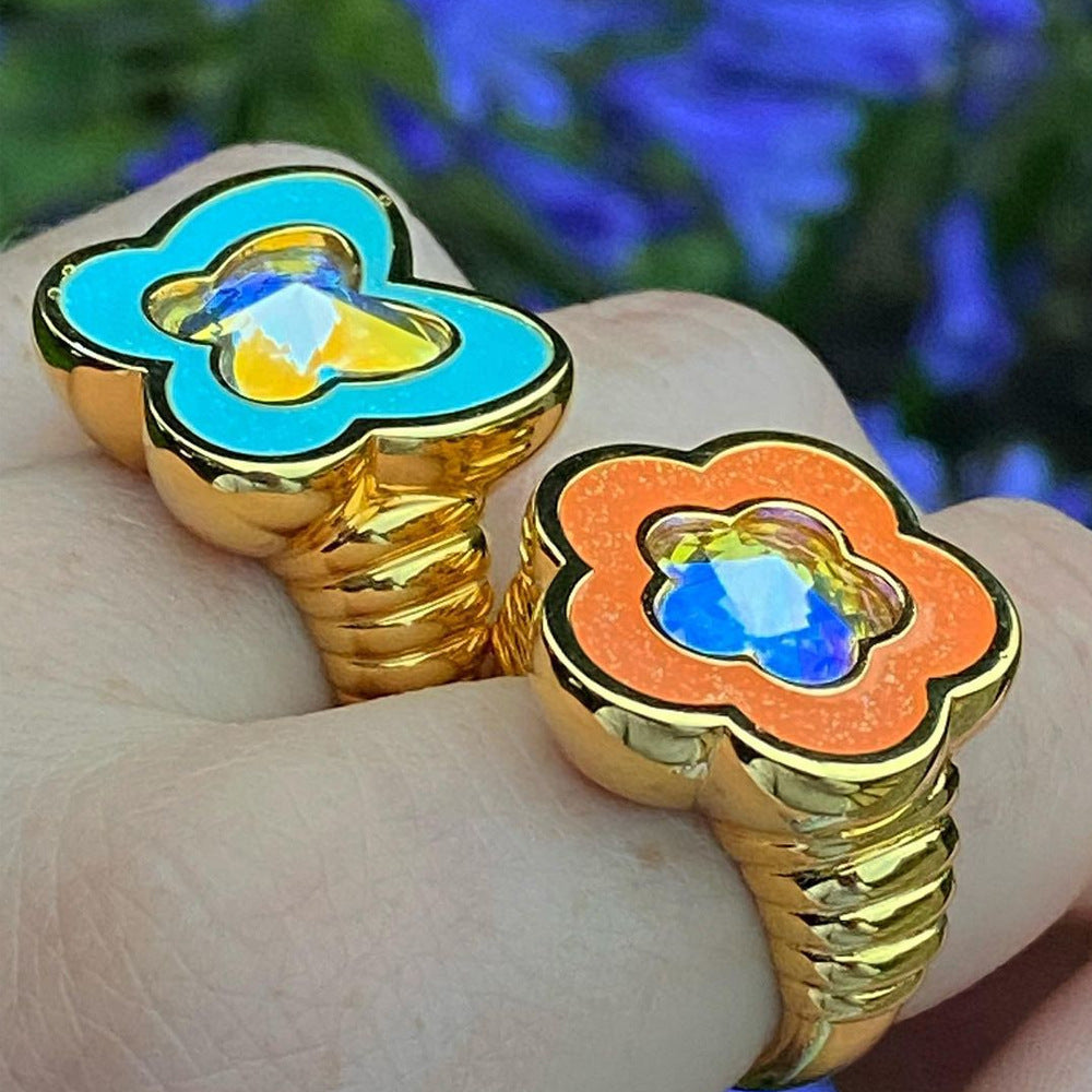 New Ibiza Flora Drip Oil Preservation Electroplating Color Ring