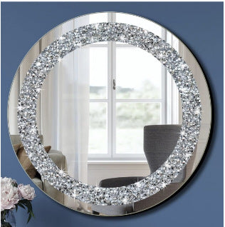 30cm European-style Light-luxury Round Diamond-encrusted Bathroom Mirror