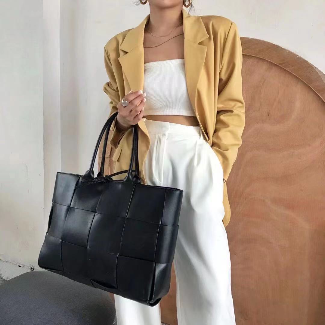 European And American Woven Leather Block Tote Bun Mother And Child Bag Female Bag