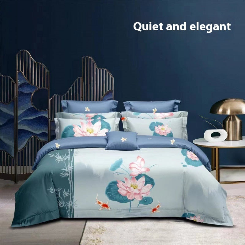 Flower Brushed Thickened Quilt Cover 4-piece Kit