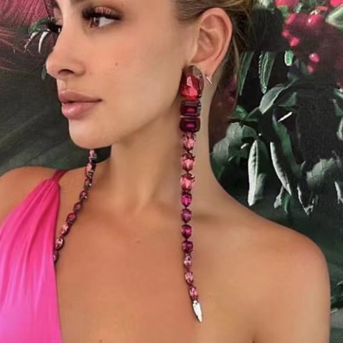 Glass Diamond Long European And American Exaggerated Earrings