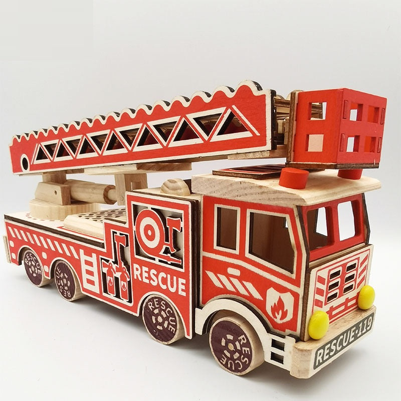 Wooden Fire Fighting Recovery Vehicle Adjustable Toy