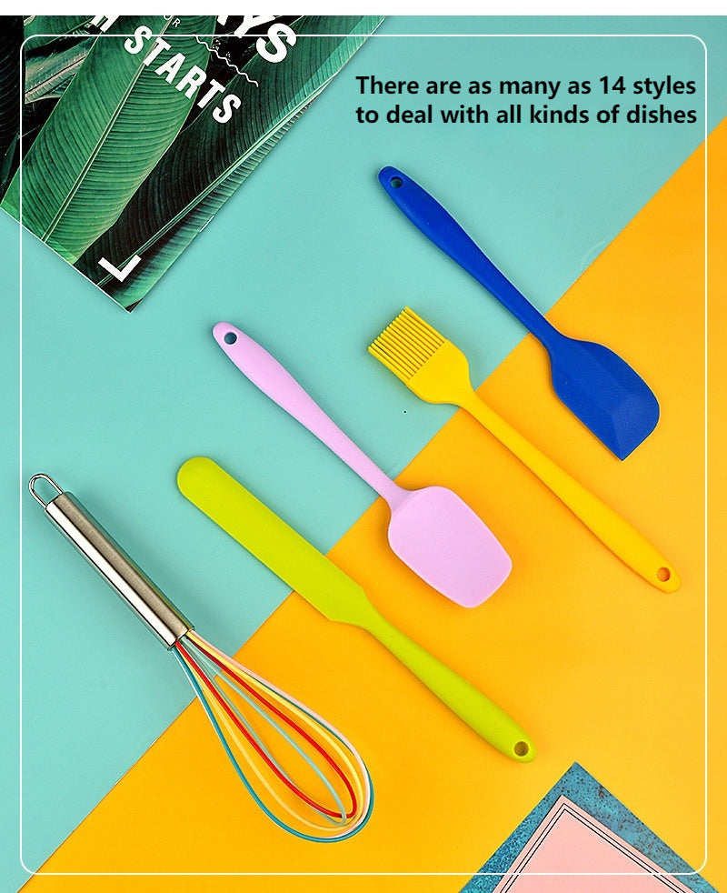 Stainless Steel Tube Handle Silicone Kitchenware 14-piece Kitchen Suit