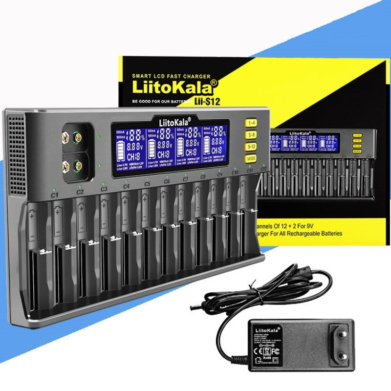 Lii-S12 12-slot LCD 217009V Battery Charger