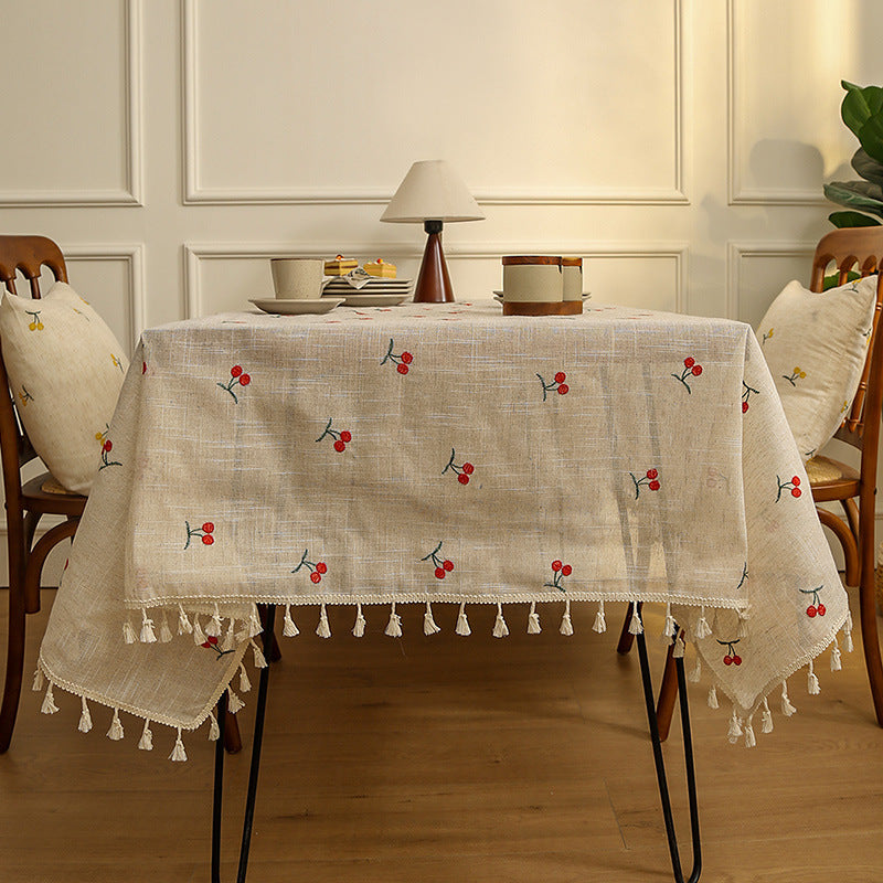 Japanese Linen Tablecloth Tassel Embroidery