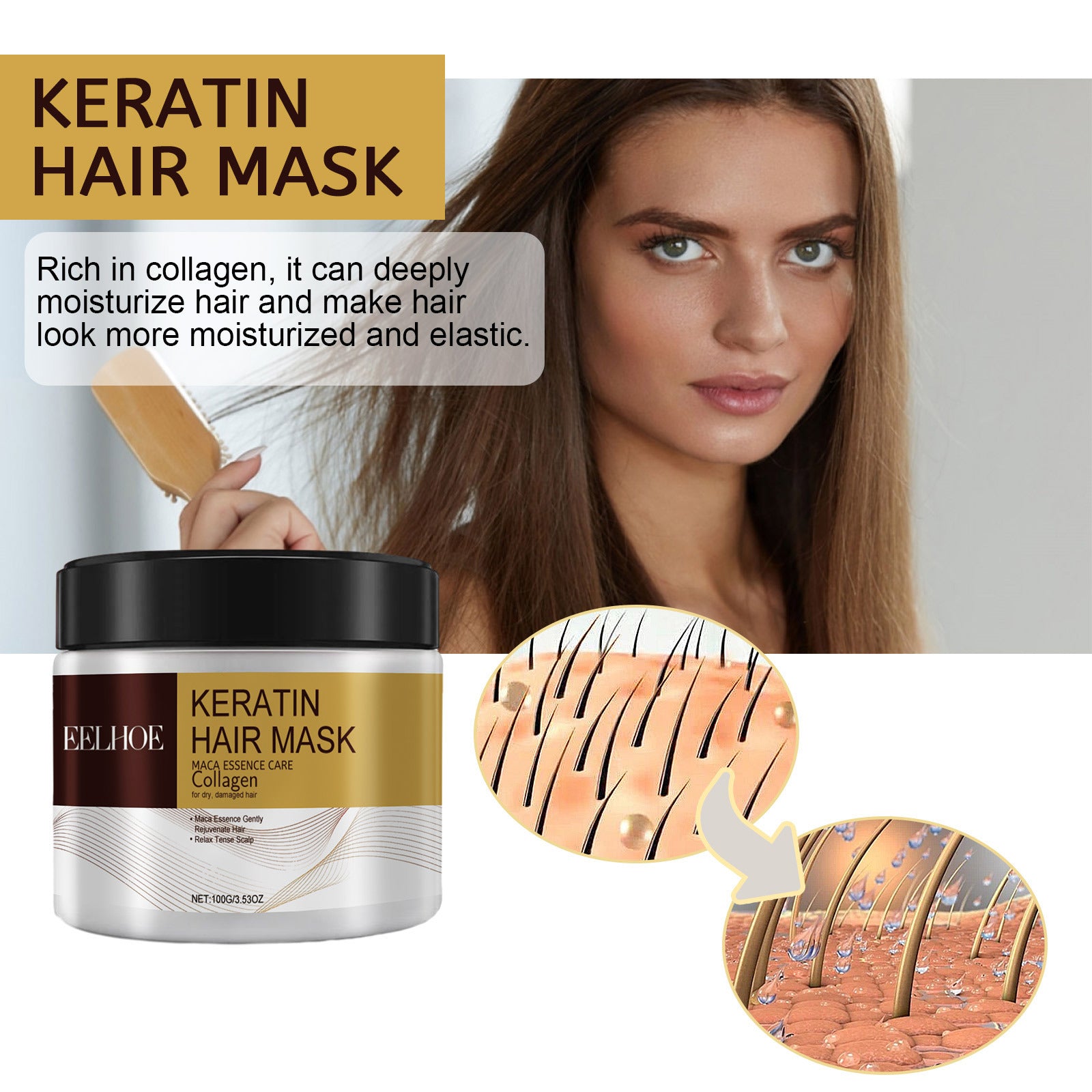 Masque Capillaire Réparateur Hydratant Réparation Profonde Cheveux Abîmés Anti-dessèchement Pointes Fourchues Anti-chute