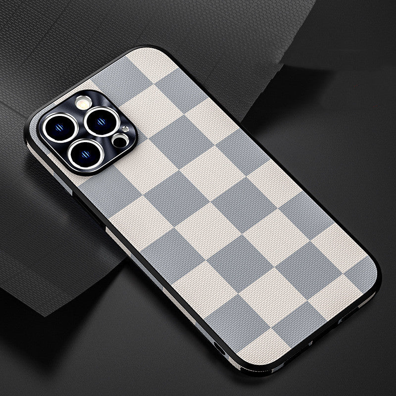 Plaid Side Stick Leather Phone Case