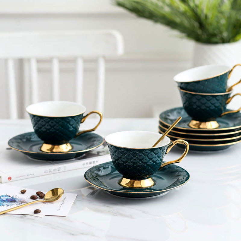 European Style Embossed Ceramic Coffee Cup