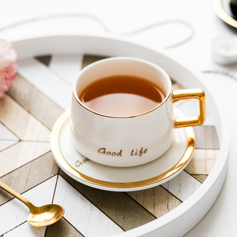 Nordic Ceramic Light Luxury Coffee Cup And Saucer Set With Gold