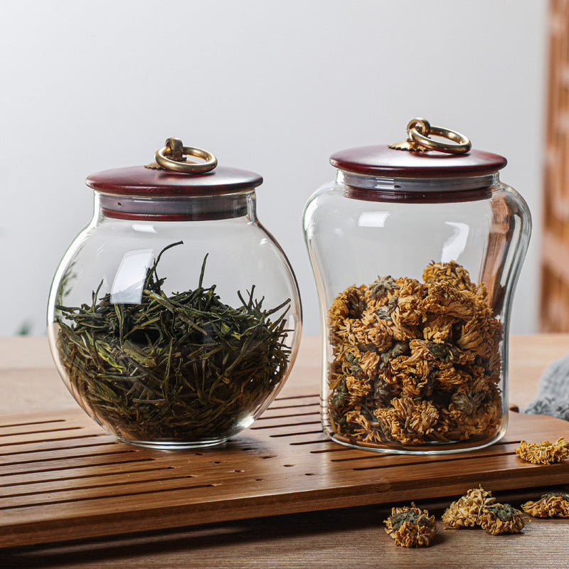Household Glass Airtight Petal Jar With Wooden Lid