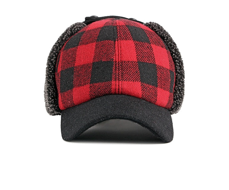 Trendy Plus Velvet Thick Plaid Ear Protection Cotton Cap Men