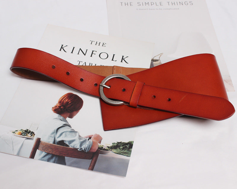 Ceinture large en cuir véritable pour femme avec jupe