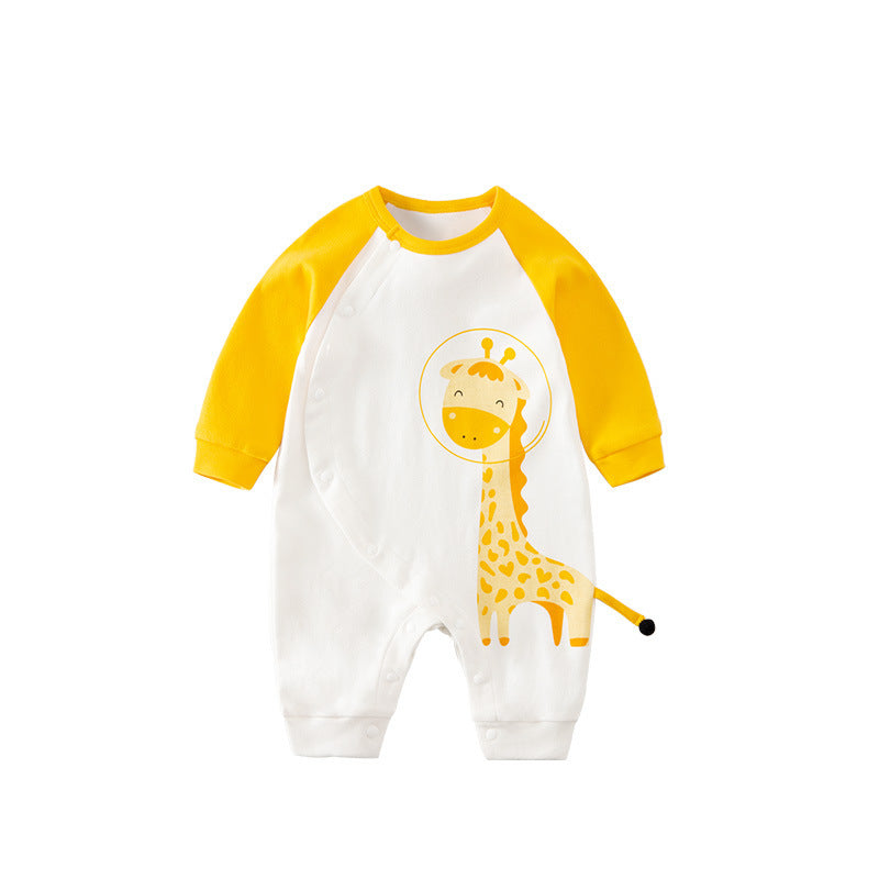 Baby Cartoon Crawling Clothing Cotton Long-sleeved Breasted Romper