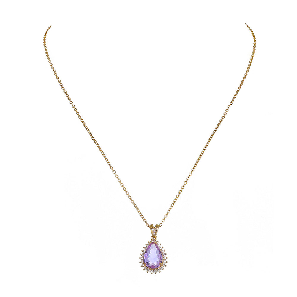 European and American cross-border direct sales jewelry simple single layer full of zirconium micro-inlaid water drop crystal zircon pendant necklace accessories female
