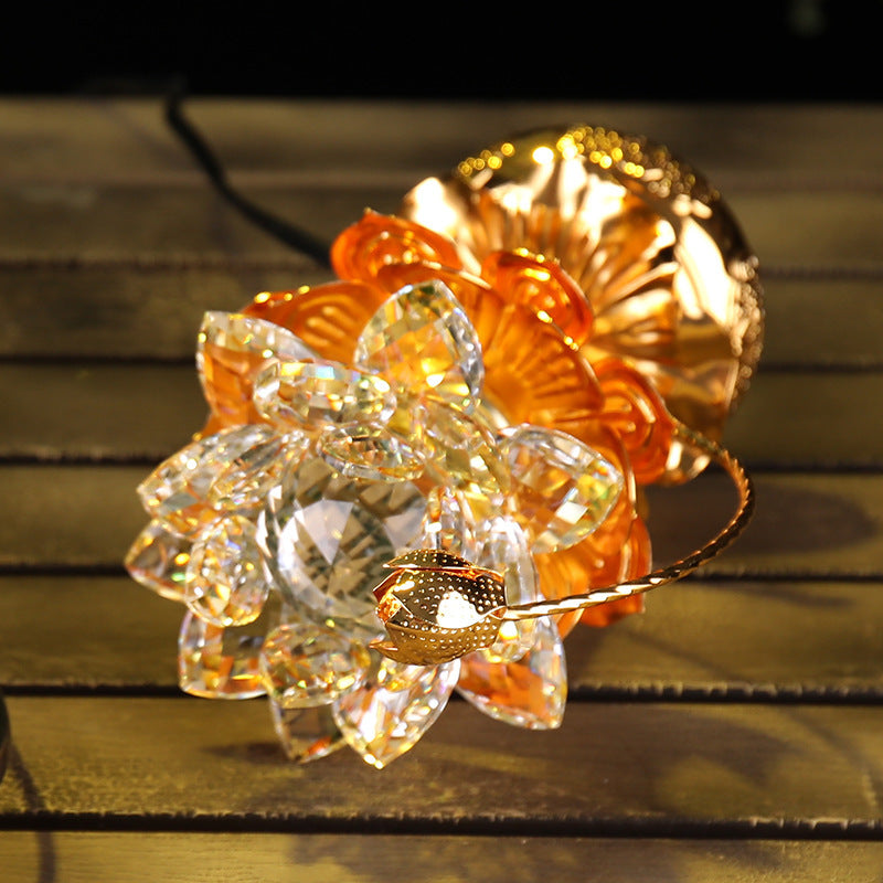 Led Colorful Crystal Glass Lotus Tribute Lamp