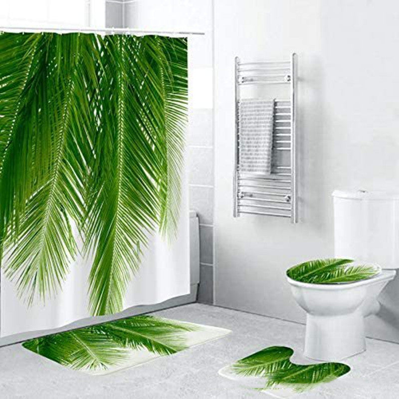 Palm Leaf Pattern Digital Printing Bathroom Curtain