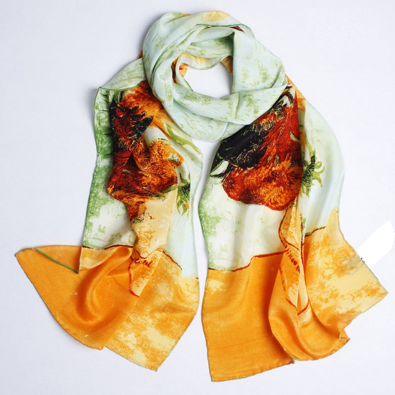 Scarf with autumn leaf design on a white background