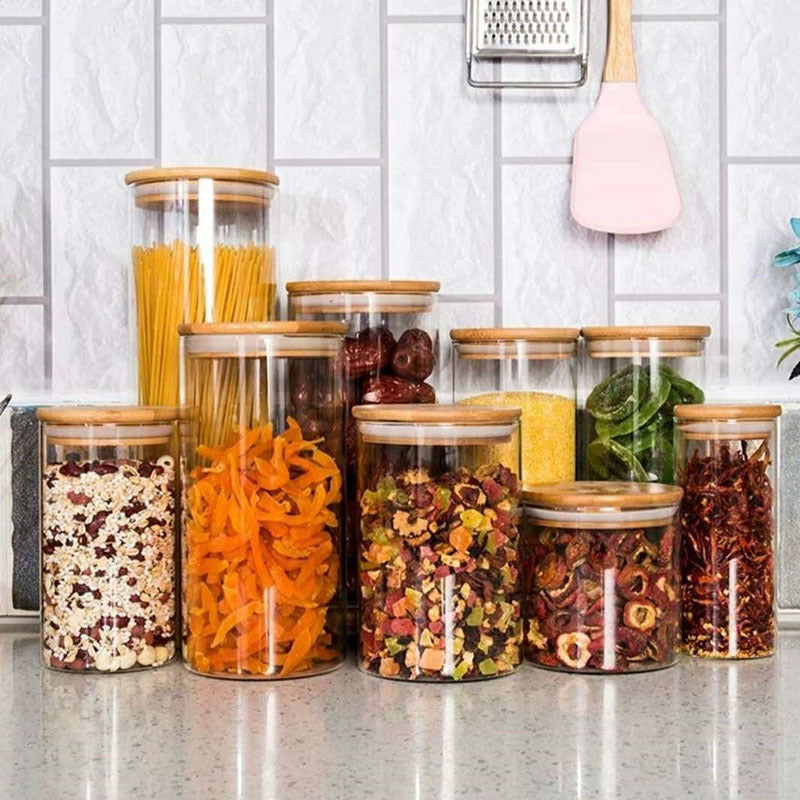 Borosilicate Glass Bamboo Cover Tea Sealed Jar