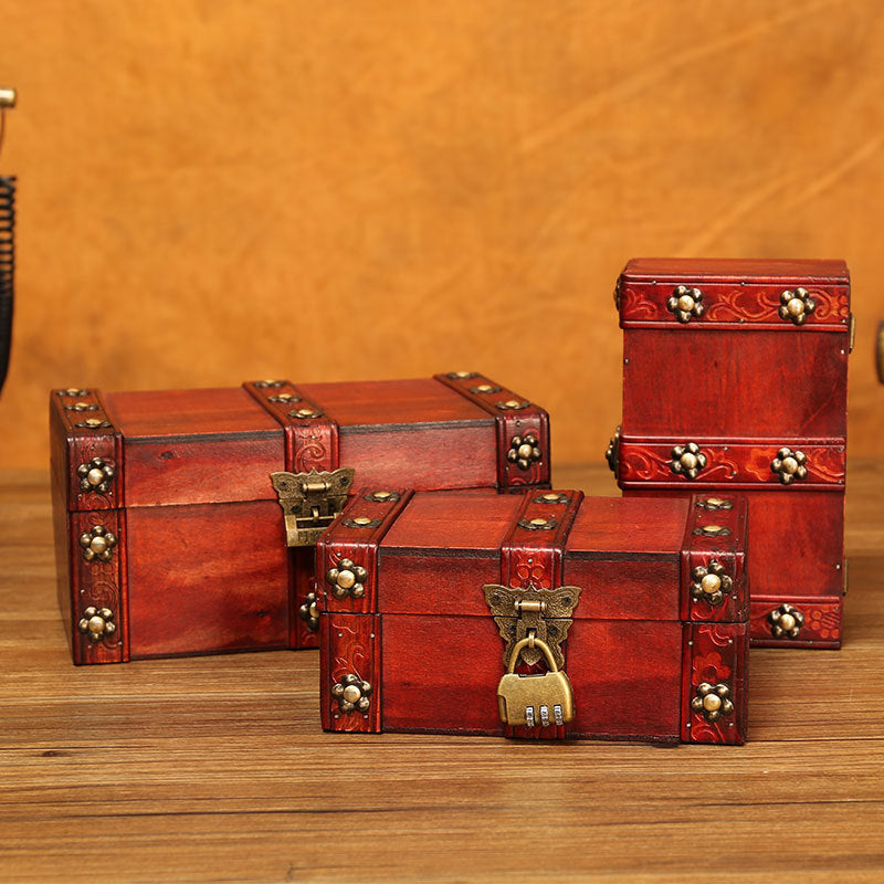 Boîte de rangement de bijoux en bois vintage de style européen pour bibelots