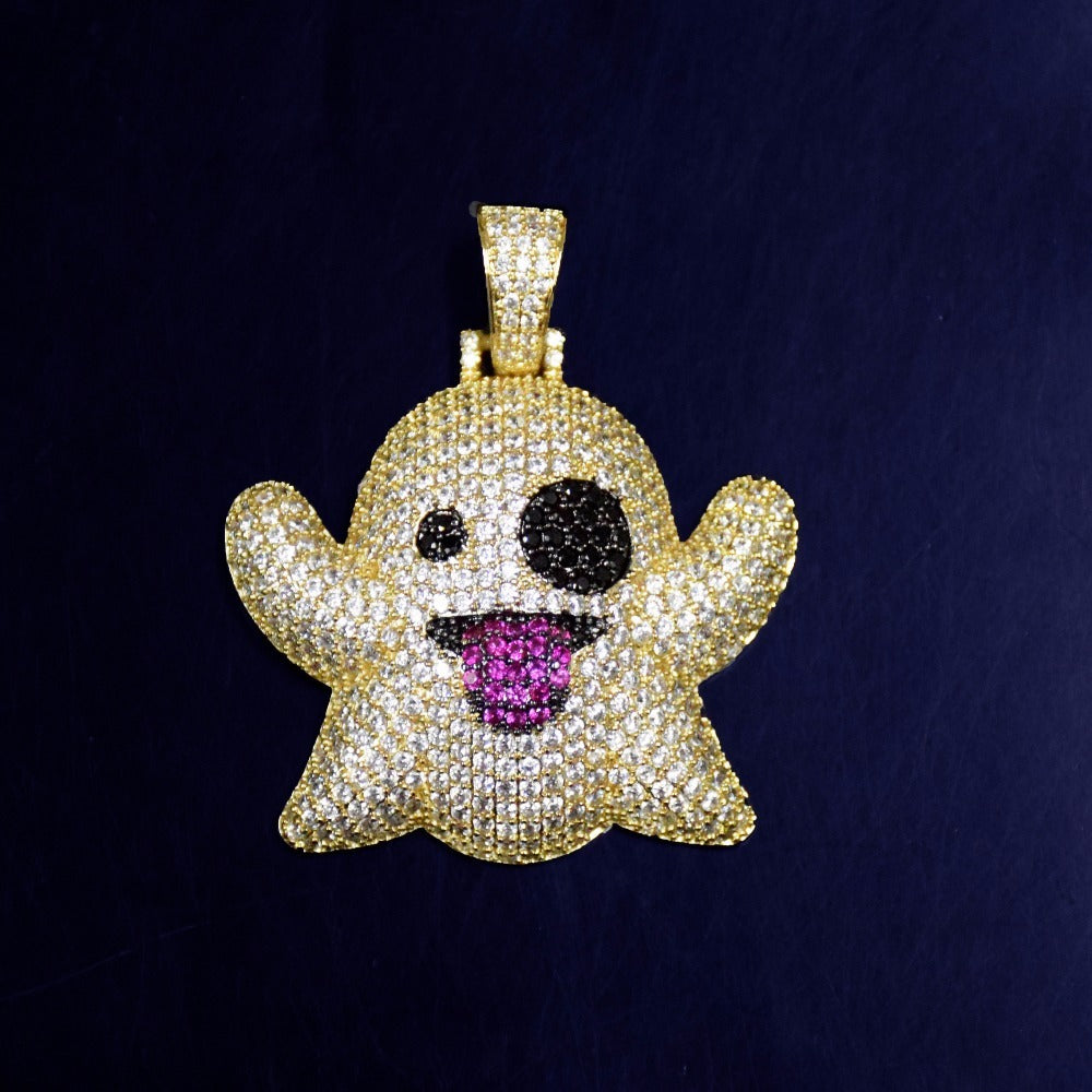 Ghost Funny Expression Hip Hop Pendant Street Hipster Full Of Zircon Necklace