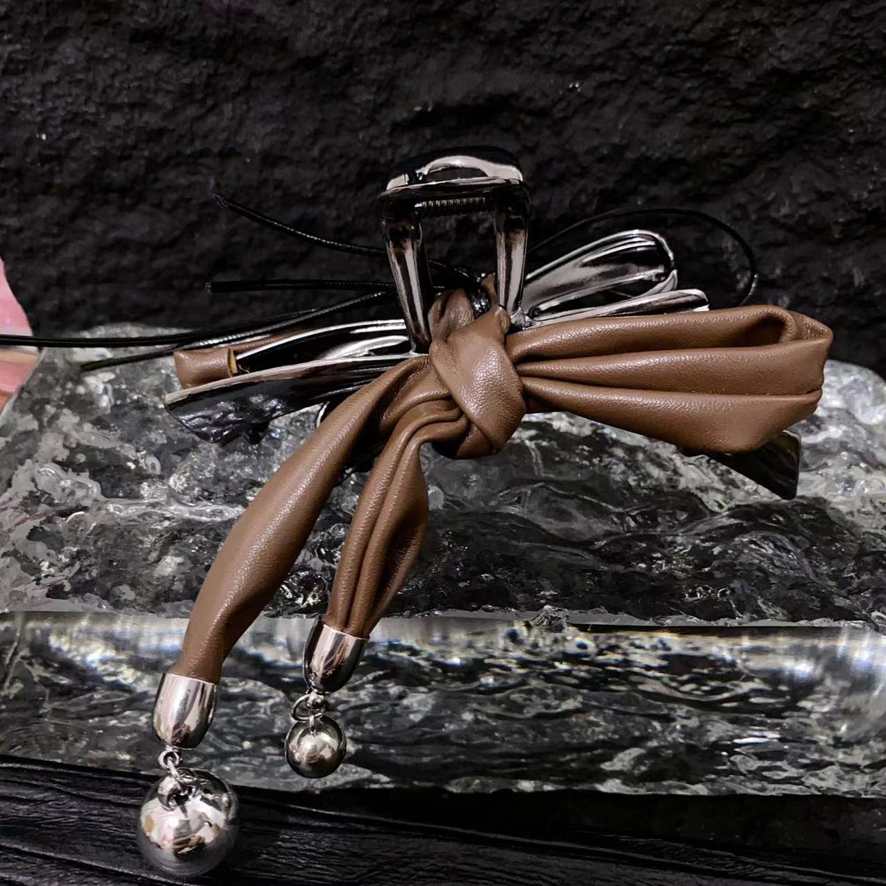 Metal Leather Love Girl Buckle Tassel Round Beads Hair Claw