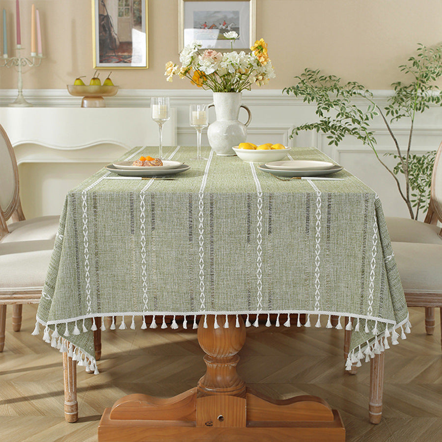 Cotton Linen Tablecloth Solid Color Hollow Striped Design Cover Cloth
