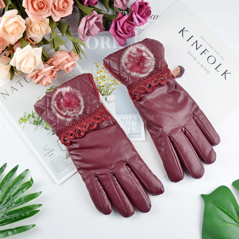 Touch Screen Windproof And Velvet Warm Leather Gloves