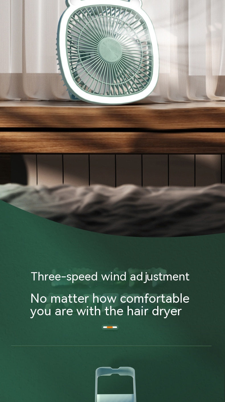Small Electric Fan Rechargeable Night Light Portable Summer Cartoon Moving Student Bed Head Wall Desktop Mini