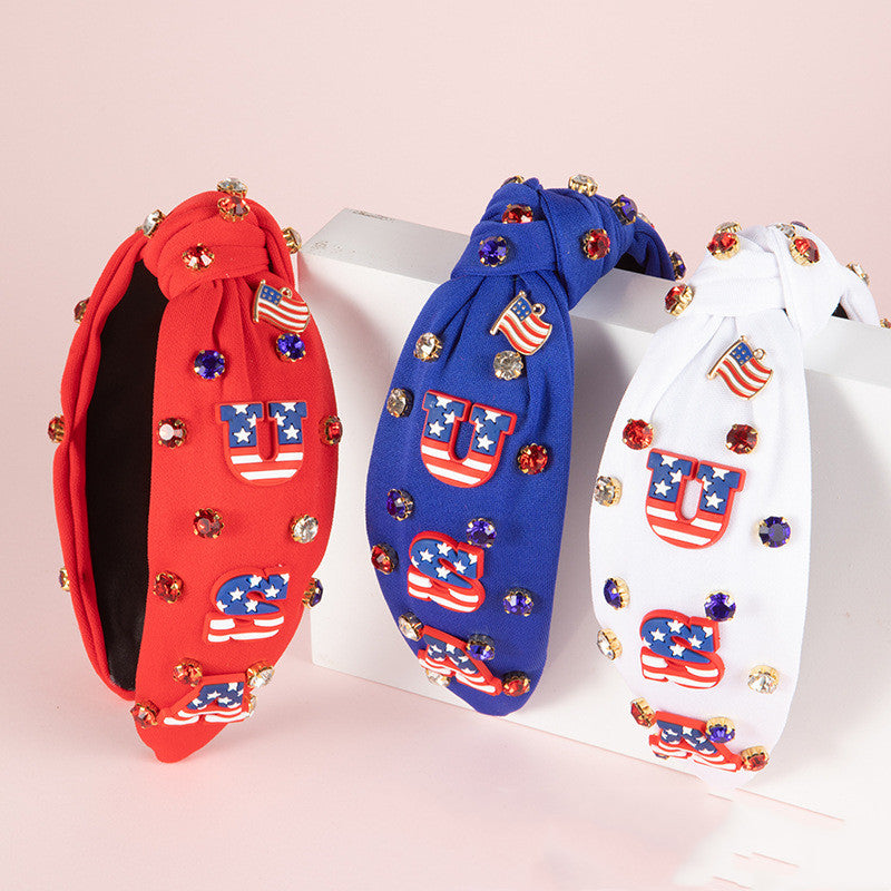 Flag Colors Headband Red White Blue Rhinestone