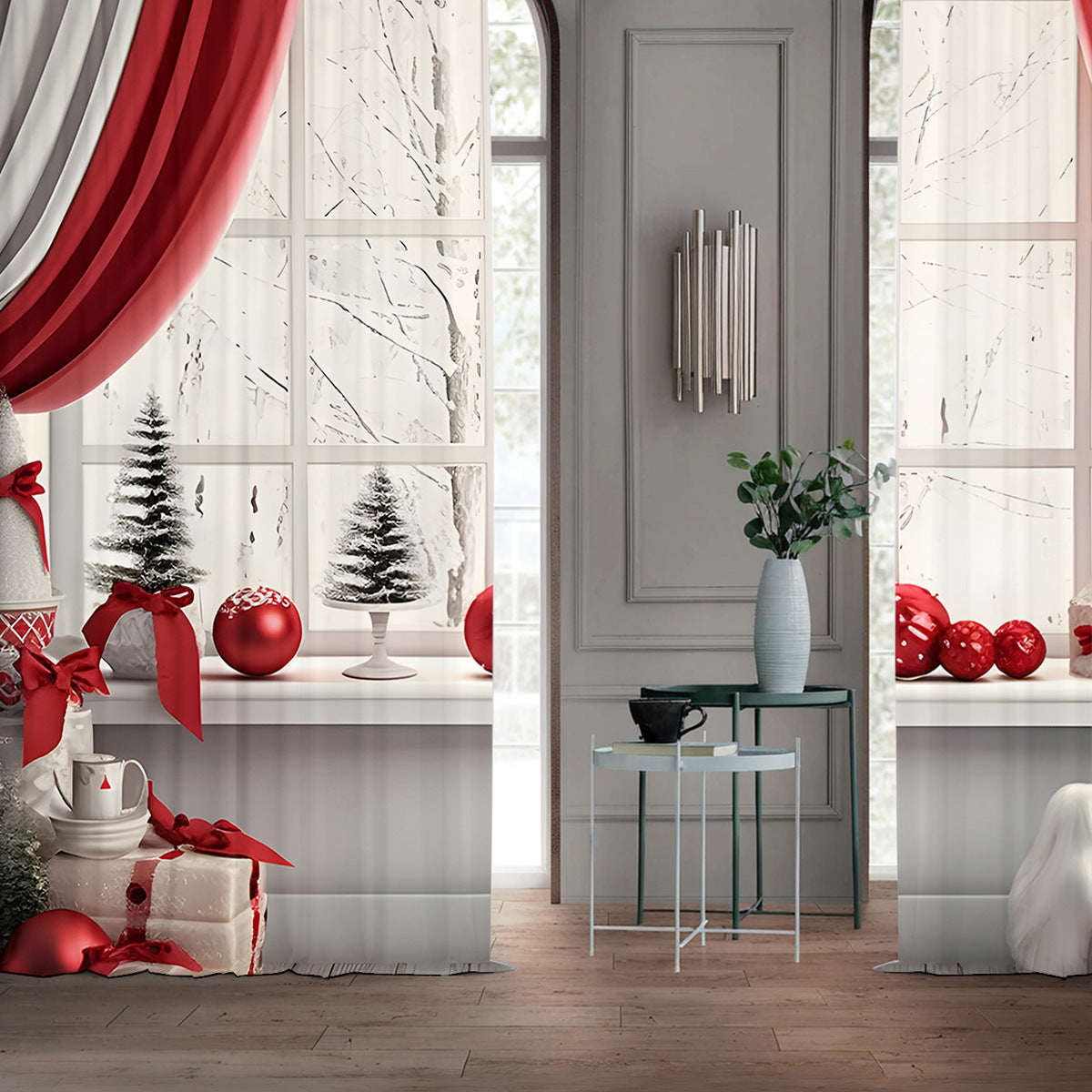 2PCs European Curtain Christmas Series Curtain Factory Generation 3D Digital Printing