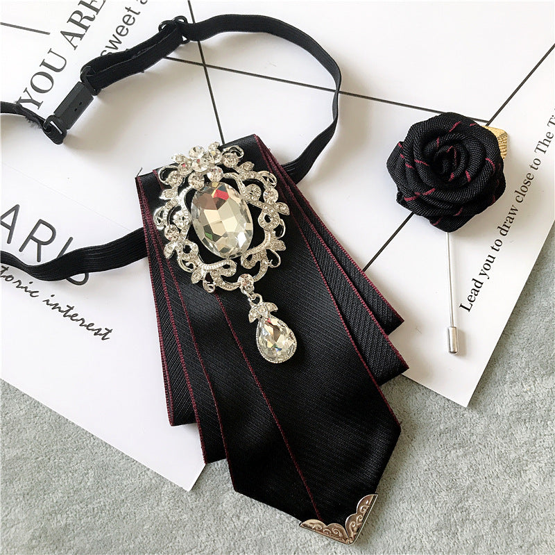 Korean Style Bow Tie Rhinestone Brooch Set