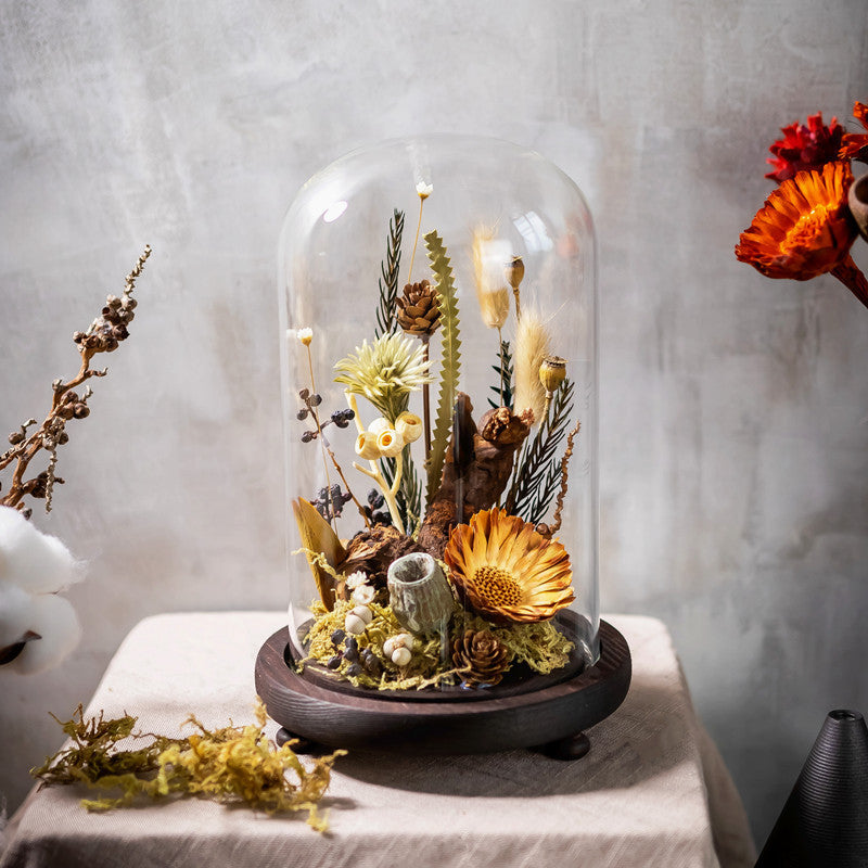 Handmade Plant Dried Flower Flower Micro Landscape Glass Cover Home Furnishings
