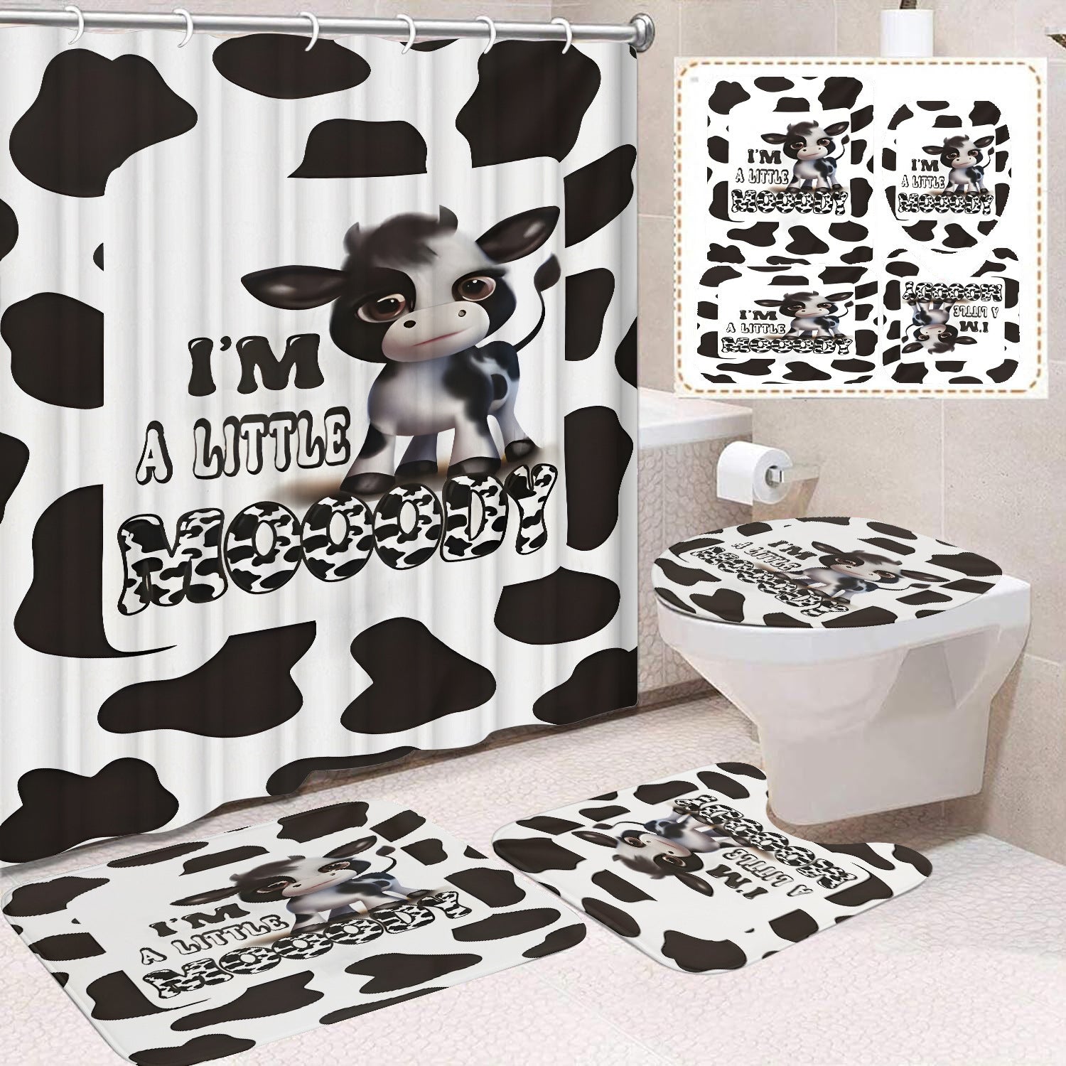 Polyester Waterproof And Mildew-proof Shower Curtain Four-piece Partition Bathroom Curtain