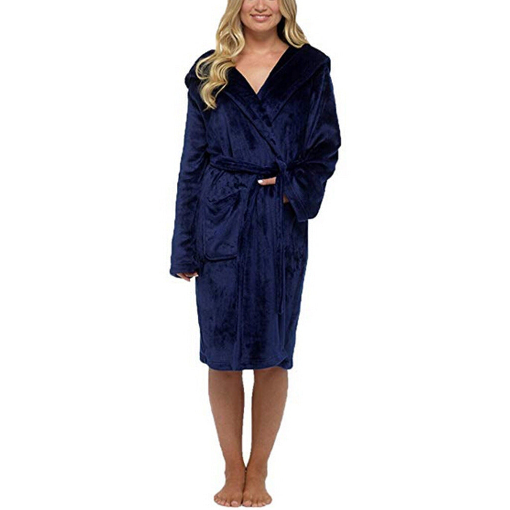 Fashion Temperament Gentle Pajamas Ladies Long Bathrobe Robe With Belt