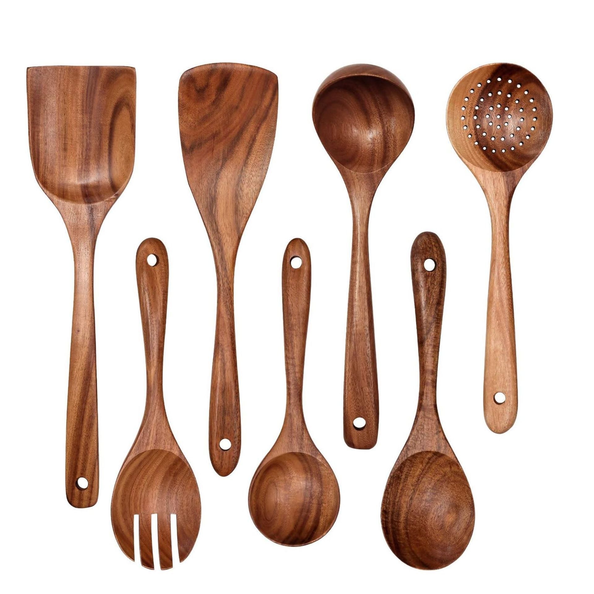 Acacia Mangium Spatula 7-piece Kitchen Salad Mixing Pasta Spoon Slotted Turner
