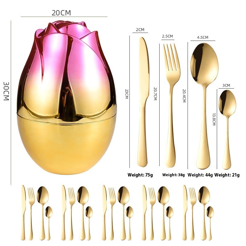 24 Pieces Stainless Steel Knife Fork And Spoon Western Dinner Set Ornaments