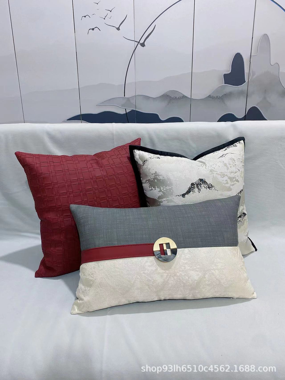 Simple Modern New Chinese Jacquard Woven Leather Pillowcase
