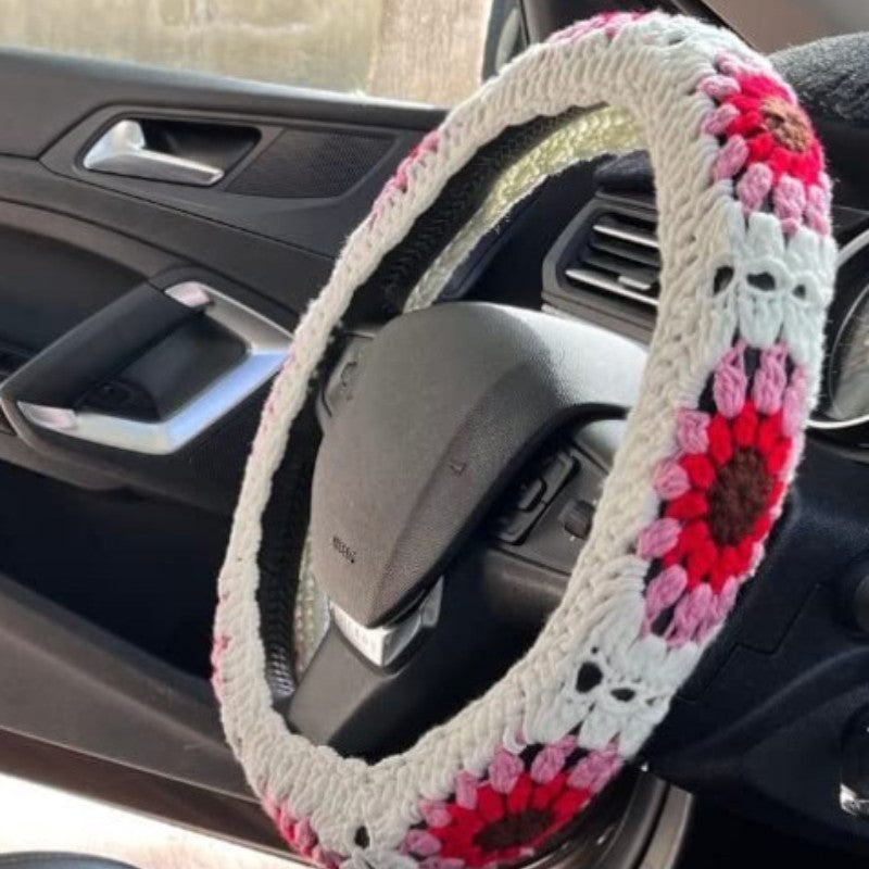 Car Interior Hand-crocheted Flower Steering Wheel Warm Non-slip Cover