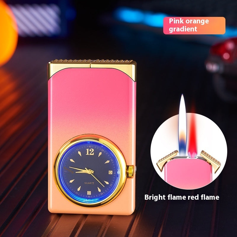Windproof Double Flame Creative Quartz Real Dial Straight Open Flame Double Flame Gas Lighters Cross-border