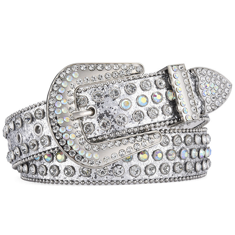 Ceinture unisexe en alliage, style punk rock, avec rivets et strass