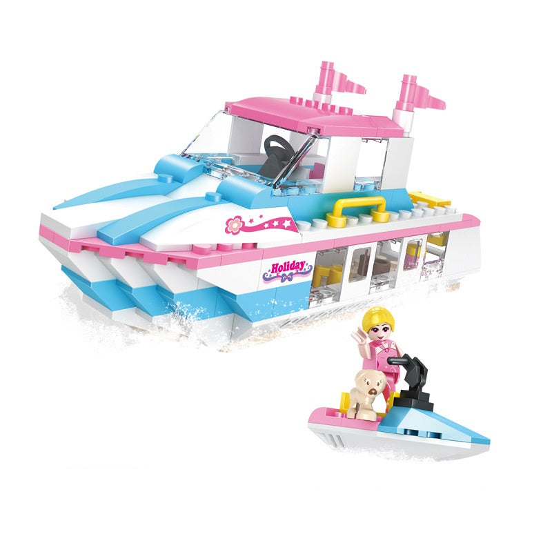 Play House Girl Building Blocks Princess Castle Villa Garden Carousel Beach