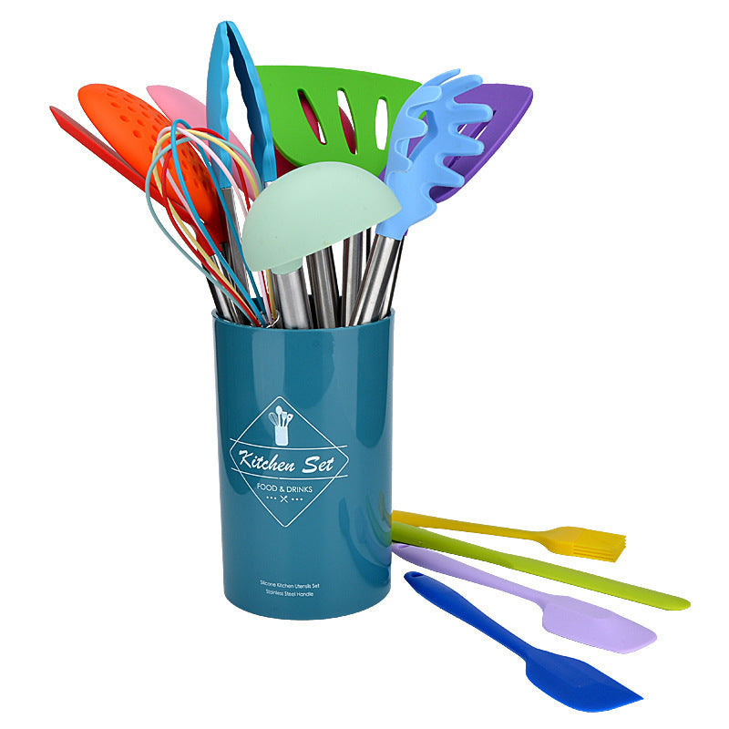 Stainless Steel Tube Handle Silicone Kitchenware 14-piece Kitchen Suit