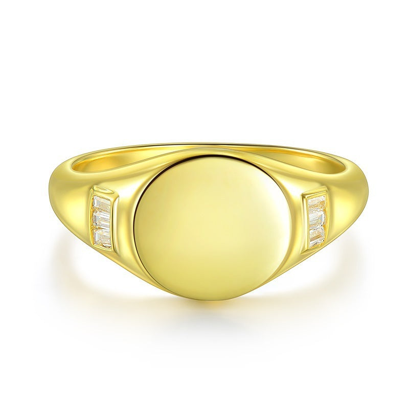 Fashion Round Center Glossy Sterling Silver Ring