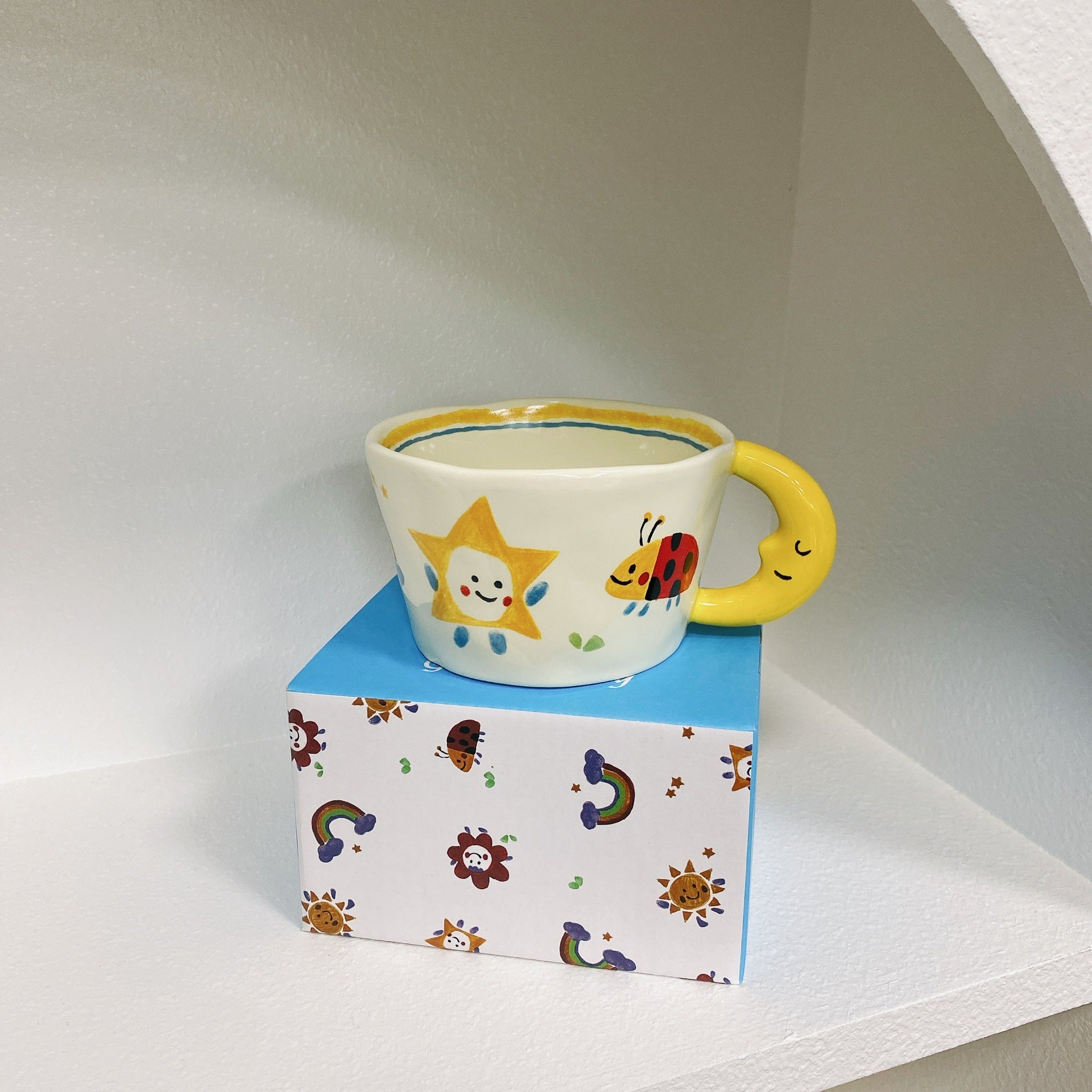 Creative Moon Handle Graffiti Ceramic Cup