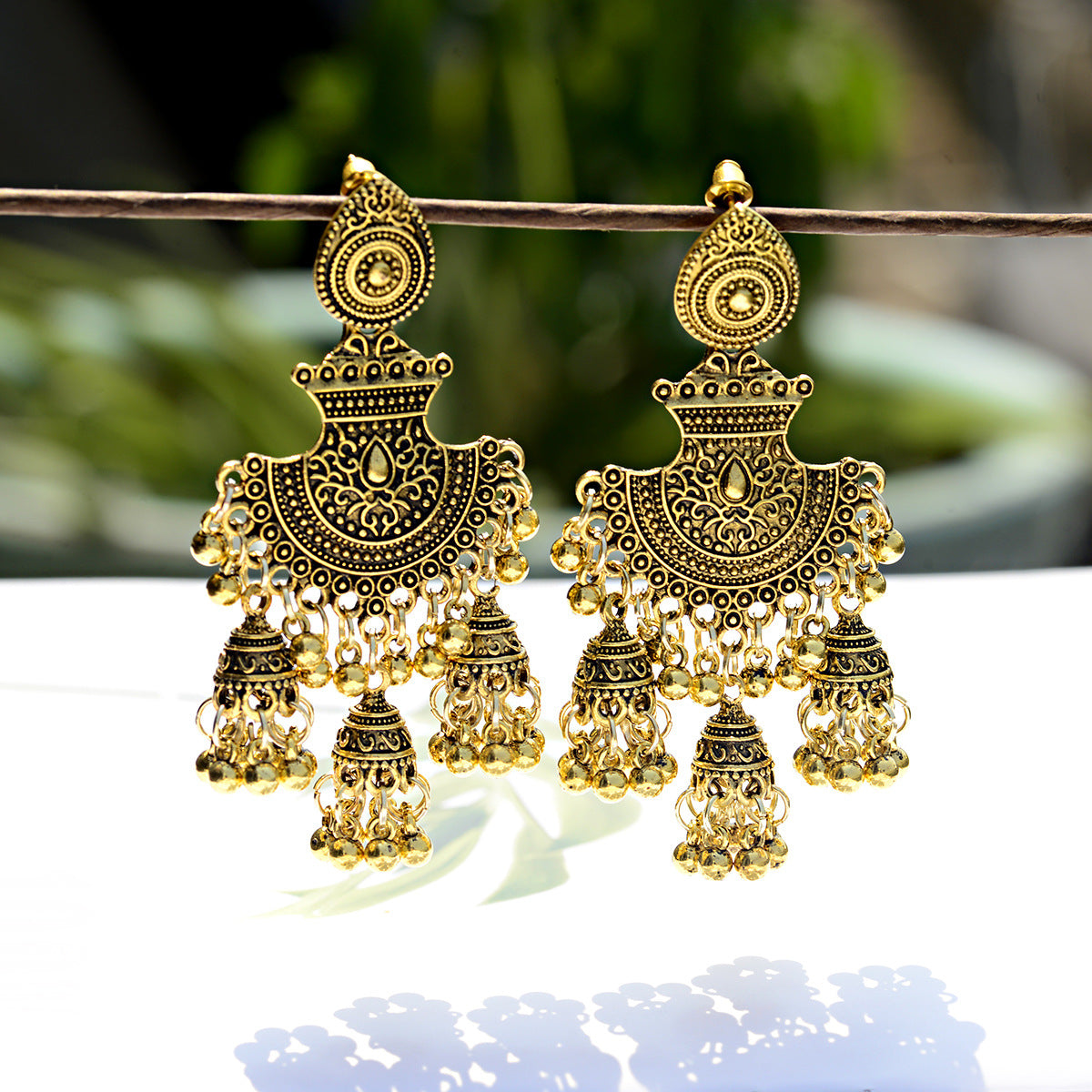 Fan-shaped Retro Ethnic Style Earrings Tassel Hollow