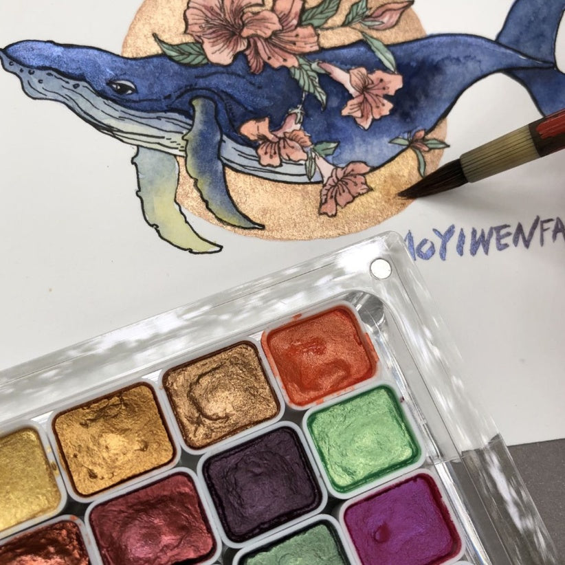 Silver Powder Mineral Pearl Watercolor Packaging Thangka